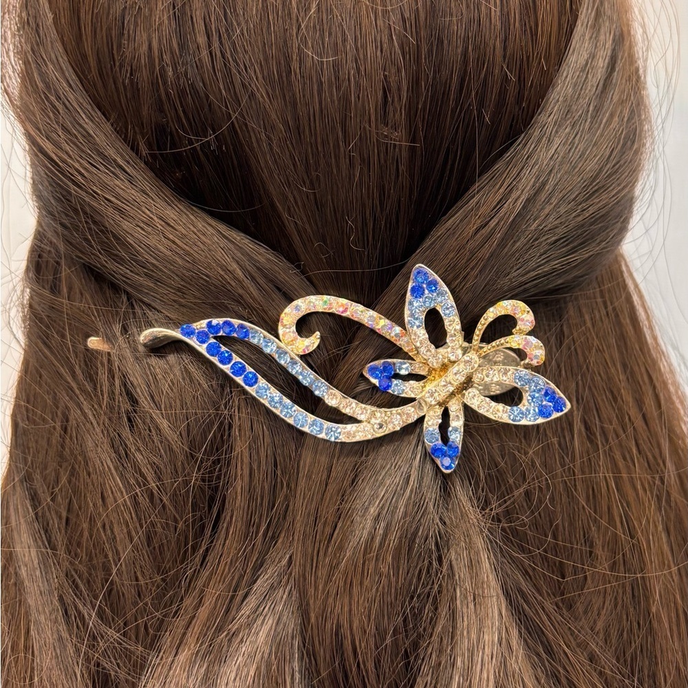 Vintage blue Aurora Borealis metallic hair clip